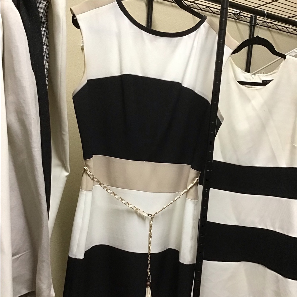 Black, white and tan dress